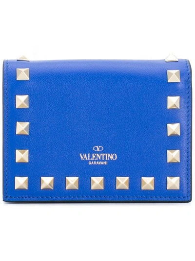 Valentino Garavani Rockstud Leather Billfold Wallet In Blue