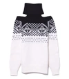 MONSE Ivory/Black Snowflake Cold Shoulder Sweater,210000034503