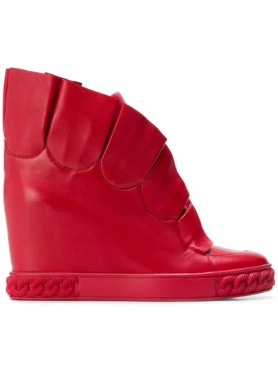 Casadei Pleated Wedge Trainers - Red