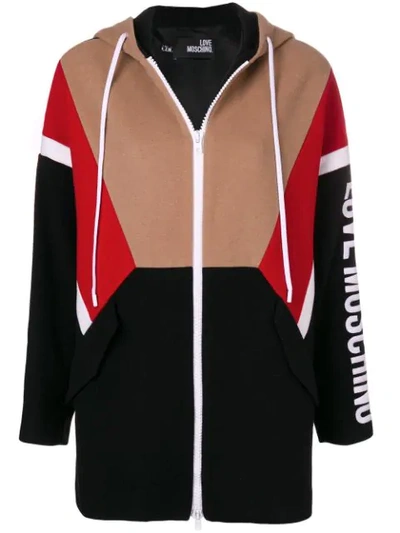 Love Moschino Colour-block Printed French Cotton-blend Terry Hoodie In Black