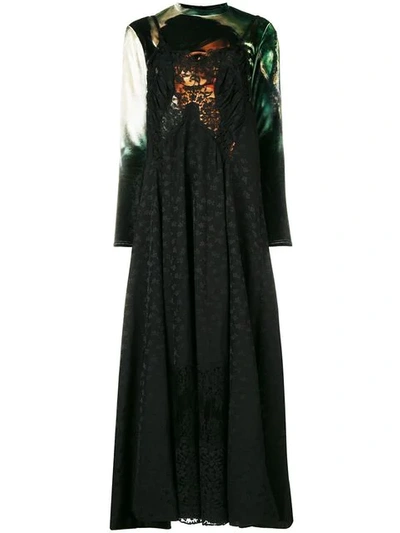 Stella Mccartney Jh Lynch Tina Long-sleeve Velvet Top Attached Floral-print & Lace Silk Cami Dress In Black
