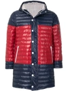 THOM BROWNE BICOLOR QUILTED DOWN SATIN TECH COAT