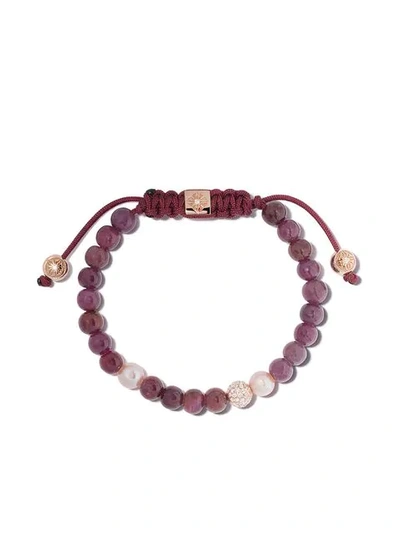 Shamballa Jewels 18kt Rose Gold, Diamond, Ruby & Pearl Non-braided Beaded Bracelet In Red