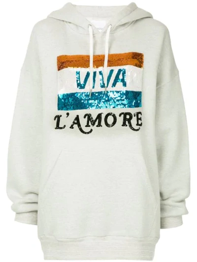 Ashish Viva L`amore Embroidered Cotton Hoodie In Grey