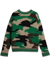 BURBERRY BURBERRY CAMOUFLAGE INTARSIA COTTON V-NECK SWEATER - GREEN