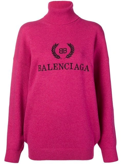 Balenciaga Embroidered Wool And Cashmere-blend Turtleneck Jumper In Rose-pink