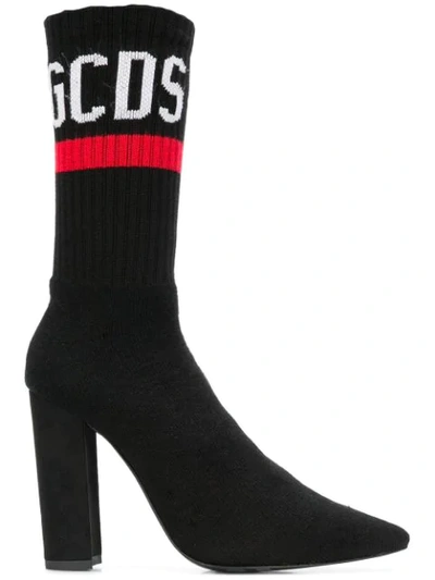 Gcds 110mm Pointy Logo Knit Sock Boots In Black