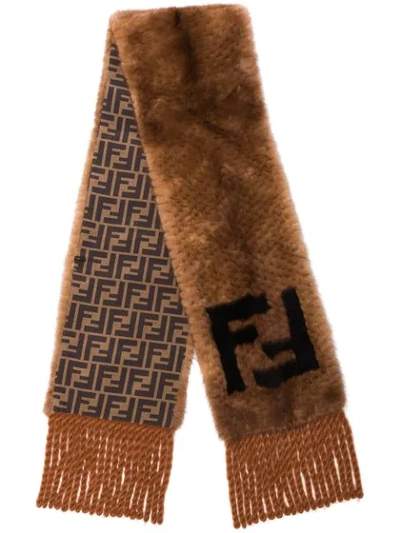Fendi Brown And Black Ff Logo Mink Scarf In F01ea Brown