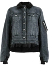 Sacai Button-front Nylon-back Faux-shearling Lined Denim Jacket In Black