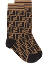 Fendi Ff Logo Socks In Brown