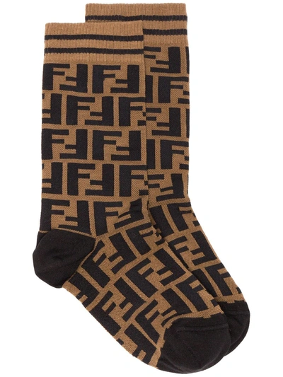 Fendi Ff Logo Socks In Brown