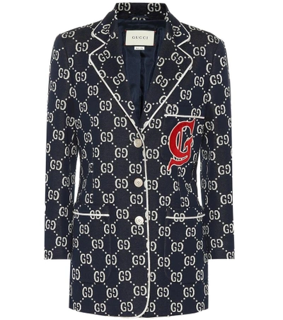Gucci Gg Embroidered Jersey Blazer In Caspian/ Multicolor