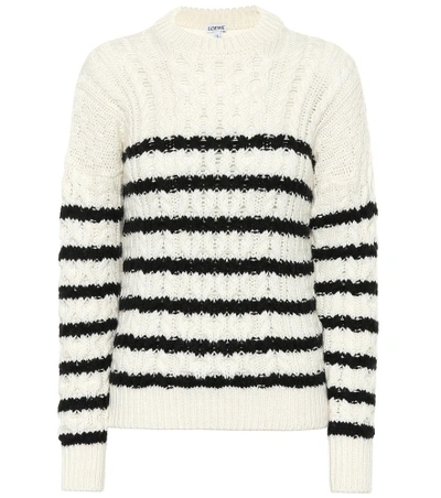 Loewe Striped Cable-knit Wool Sweater In White/black