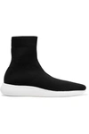 VINCE ABBOT RIBBED STRETCH-KNIT HIGH-TOP SNEAKERS