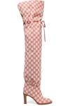 Gucci Leather-trimmed Logo-jacquard Over-the-knee Boots