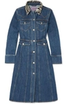 ALEXA CHUNG PACIFICO CALF HAIR-TRIMMED DENIM DRESS