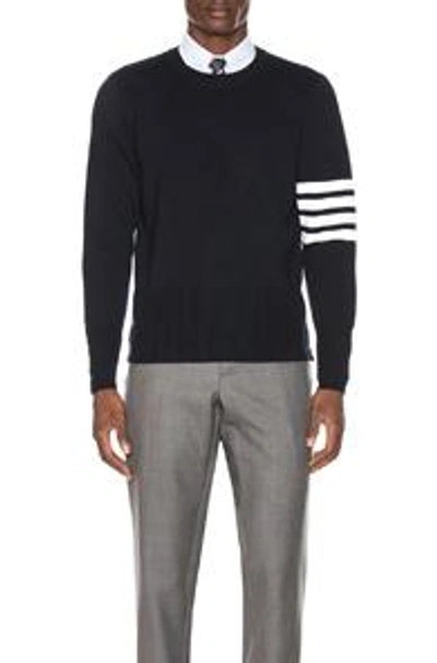 Thom Browne Navy Cashmere Striped Armband Pullover In 415 Navy