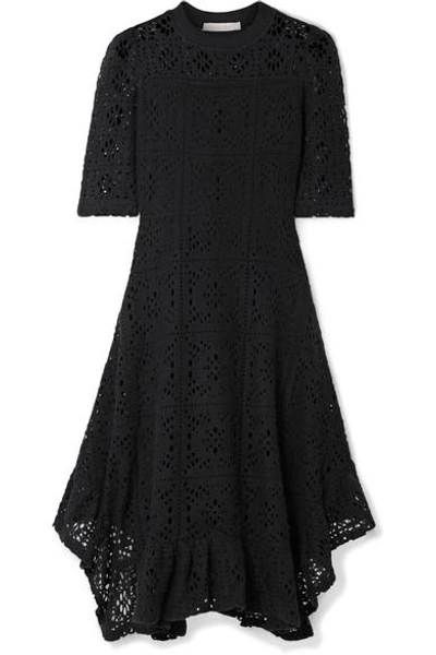 See By Chloé Asymmetric Laser-cut Jersey Dress In Black