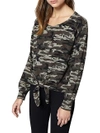 SANCTUARY Laguna Tie-Front Camouflage Sweater,0400099478763