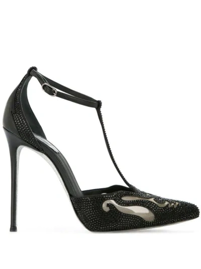 René Caovilla Jewelled T-bar Pumps In Black