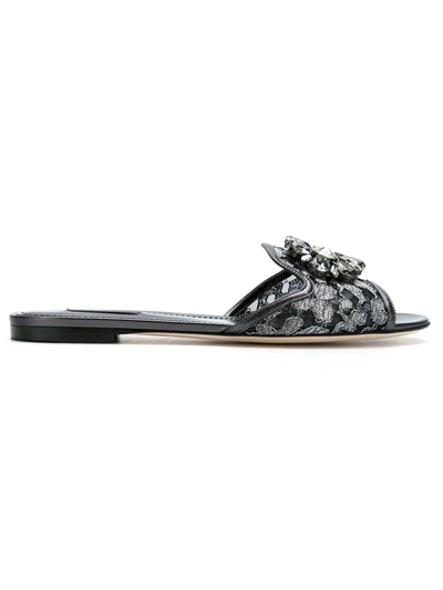 Dolce & Gabbana Rainbow Lace Brooch-detail Sandals In Black