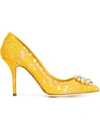Dolce & Gabbana Bellucci Crystal-embellished Corded Lace Pumps In Yellow