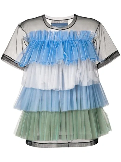 Viktor & Rolf Rainbow Stripes Ruffle Top In Blue