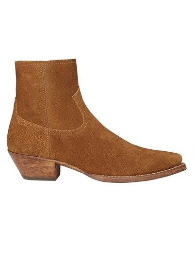 Saint Laurent Brown Suede Lukas Boots In Beige