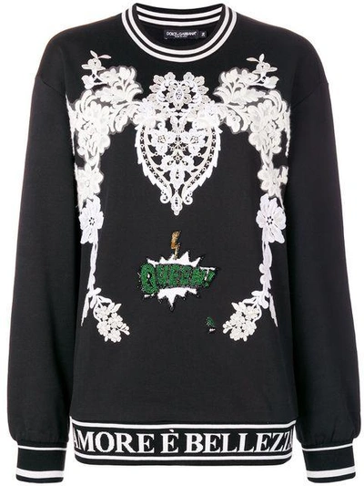 Dolce & Gabbana Embroidered Cotton Sweatshirt In Black