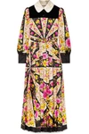 GUCCI Velvet-trimmed pleated floral-print silk-twill maxi dress