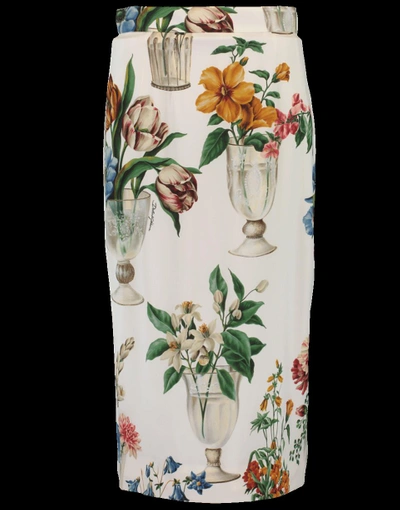 Dolce & Gabbana Floral And Vase-print Silk-blend Pencil Skirt In Multi