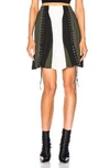 ALEXANDER MCQUEEN ALEXANDER MCQUEEN LACE UP RIBBED MINI SKIRT IN BLACK & MILITARY GREEN,AMCQ-WQ17