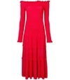 Altuzarra Vendaval Off-the-shoulder Long-sleeve Smocked Tiered Midi Dress In Red