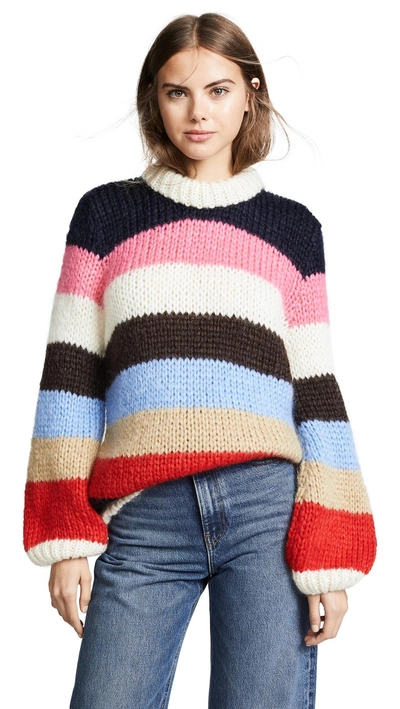 Ganni Striped Mohair And Wool-blend Jumper In White