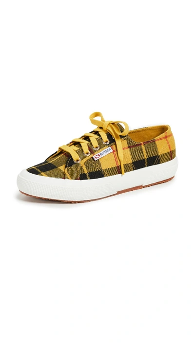 Superga 2750 Tartan Lace Up Trainers In Yellow Plaid