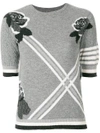 THOM BROWNE ROSE INTARSIA CASHMERE TEE SHIRT