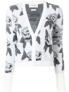 THOM BROWNE BOUCLE ROSE JACQUARD V-NECK CARDIGAN