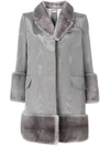 THOM BROWNE THOM BROWNE MOIRE VENT BACK CHESTERFIELD OVERCOAT WITH MINK FUR - GREY