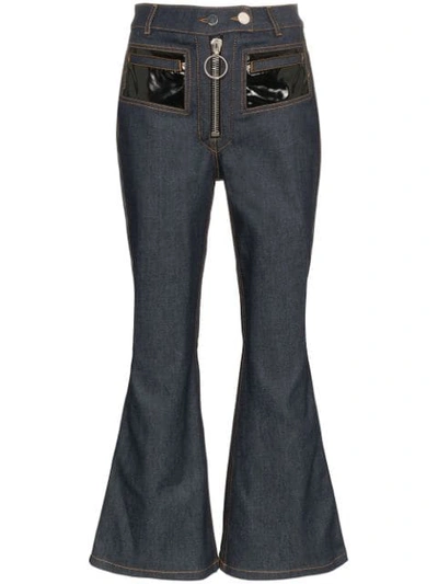 Ellery Pedestrian Cropped Pvc-trimmed Flared Jeans In Indigo