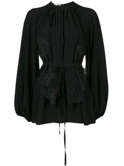 Stella Mccartney Floral Lace Pleated Blouse In Black