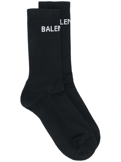 Balenciaga Logo Cotton Blend Tennis Socks In Black