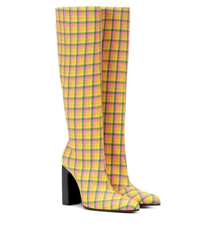 Balenciaga Block-heel Checked-wool Boots In Yellow