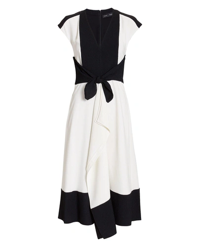 Proenza Schouler V-neck Sleeveless Colorblocked Dress W/ Tie-waist Detail In Cream