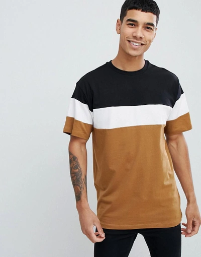 New Look Oversized Colour Block T-shirt In Tan - Tan