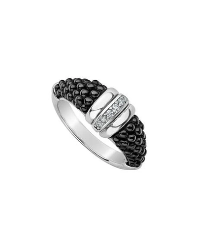 LAGOS BLACK CAVIAR DIAMOND TAPERED RING,PROD214640020