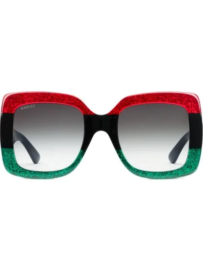 Gucci 55mm Square Sunglasses - Red Black Green/ Grey