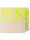 AESSAI AESSAI BEIGE AND NEON YELLOW GRACE MERINO WOOL AND LINEN BLANKET - NEUTRALS