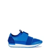 BALENCIAGA RACE RUNNER BLUE PANELLED TRAINERS