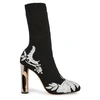 ALEXANDER MCQUEEN EMBROIDERED BLACK STRETCH-KNIT BOOTS
