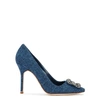 MANOLO BLAHNIK HANGISI 105 BLUE FELT PUMPS